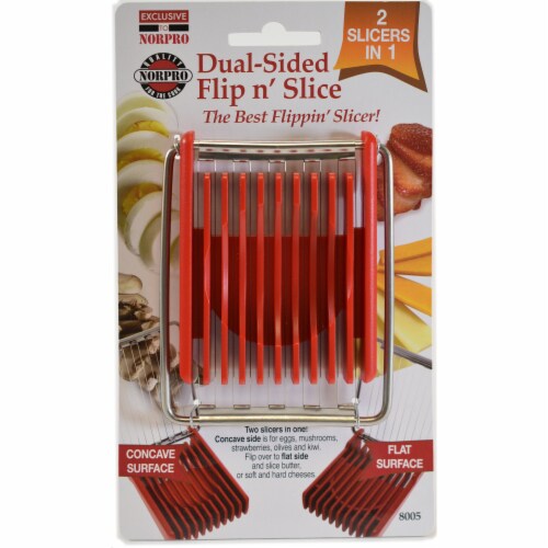 Norpro Dual Sided Flip N' Slice Mushroom, Egg, Cheese, and Butter Slicer, Red Perspective: front