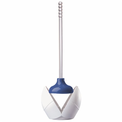 PlumbCraft® Plunger with Holder - White/Blue Perspective: front