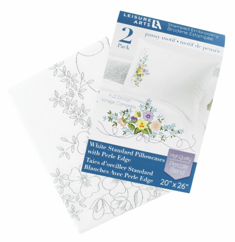 Leisure Arts Pillowcase 20x26 Pansy Motif 2pc Perspective: front