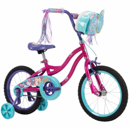 Huffy JoJo Siwa Kid's Bike With Training Wheels - Aqua/Pink Perspective: front