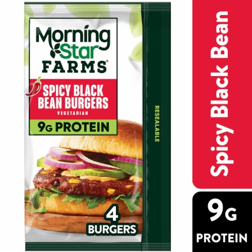 MorningStar Farms® Spicy Black Bean Plant Based Veggie Burgers Perspective: front