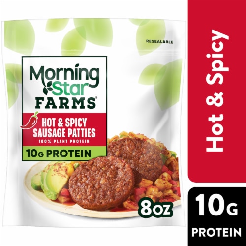 MorningStar Farms® Veggie Breakfast Hot and Spicy Vegan Sausage Patties Perspective: front