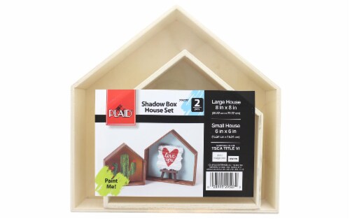 Plaid Wood Shadowbox House Set Perspective: front