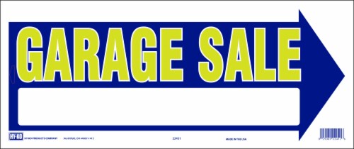 Hy-Ko Yellow & Blue Garage Sale Arrow Sign Perspective: front