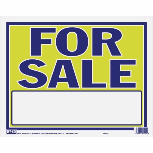 Hy-Ko For Sale Sign - Yellow/Blue Perspective: front