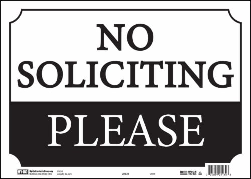 Hy-Ko No Soliciting Sign - Black/White Perspective: front