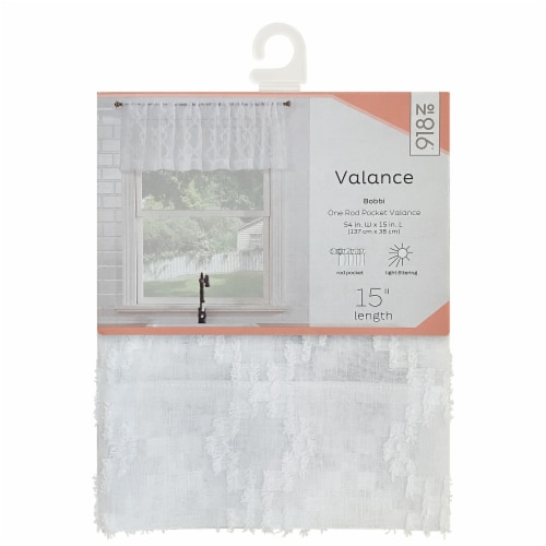 No. 918 Bobbi Geometric Semi-Sheer Valance Curtain Panel - White Perspective: front