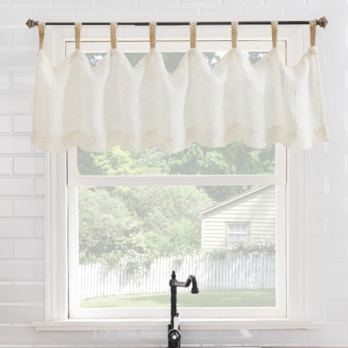No. 918 Brinley Solid Semi-Sheer Jute-Tab Top Kitchen Valance Curtain - Natural Perspective: front
