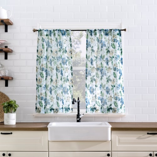 No. 918 Delana Floral Rod Pocket Kitchen Curtain Tier Pair Perspective: front