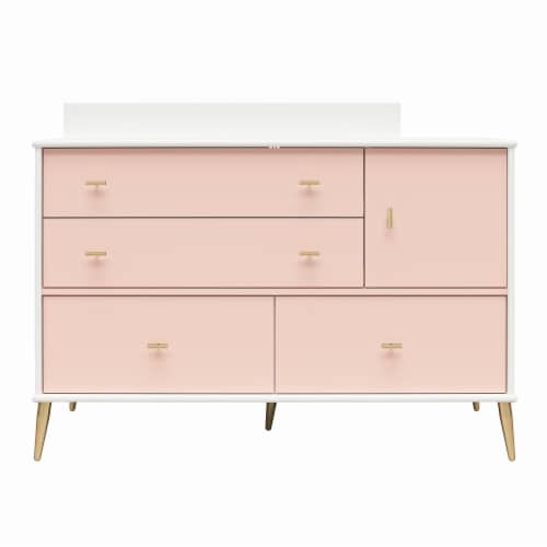 Valentina 4 Drawer 1 Door Convertible Dresser Changing Table White and Pink 19.65 x 47.56 x 35.50 City Market