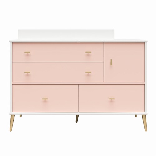 Valentina 4 Drawer 1 Door Convertible Dresser Changing Table White and Pink 19.65 x 47.56 x 35.50 Harris Teeter