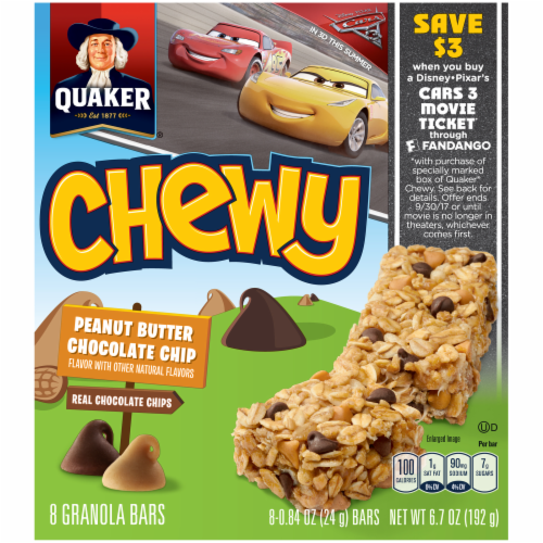Quaker Chewy Peanut Butter Chocolate Chip Granola Bars Perspective: front