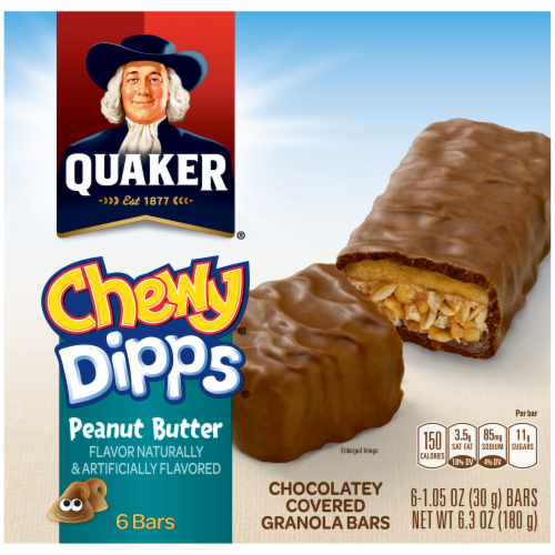 Quaker Chewy Dipps Peanut Butter Chocolate Covered Granola Bars Perspective: front