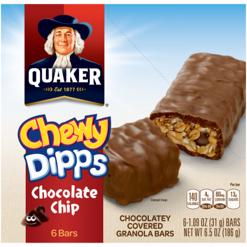 Quaker Chewy Dipps Chocolate Chip Chocolate Covered Granola Bars Perspective: front