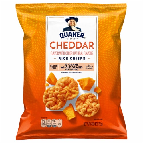 Quaker Rice Crisps Gluten Free Cheddar Cheese Flavor Snacks Big Bag Perspective: front