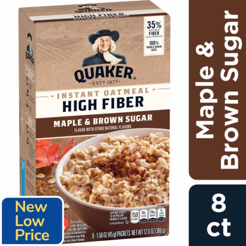 Quaker Instant Oatmeal Breakfast Cereal High Fiber Maple and Brown ...