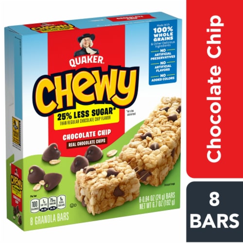 Quaker Chewy® Chocolate Chip Reduced Sugar Granola Bars Perspective: front