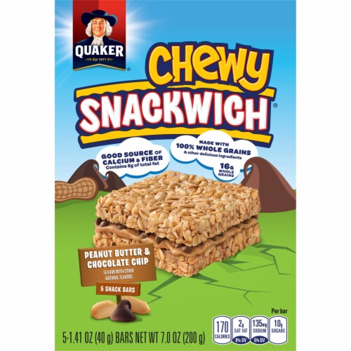 Quaker Chewy Snackwich Peanut Butter Chocolate Chip Snack Bars Perspective: front