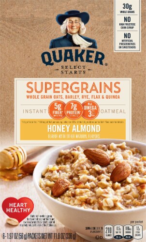 Quaker Super Grains Honey Almond Instant Oatmeal 6 Count Perspective: front