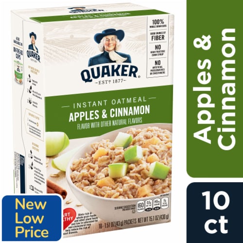 Quaker Apples and Cinnamon Instant Oatmeal Packets Perspective: front