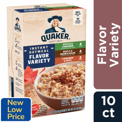 Quaker Instant Oatmeal Three Flavor Variety Pack, 10 packets - Foods Co.