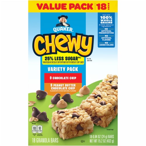 Quaker Chewy Less Sugar Granola Bar Variety Pack Perspective: front