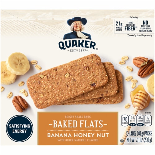 Quaker Baked Flats Banana Honey Nut Crispy Snack Bars Perspective: front