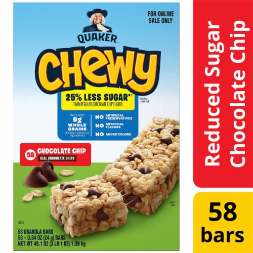 Quaker Chewy Reduced Sugar Chocolate Chip Granola Bars Perspective: front