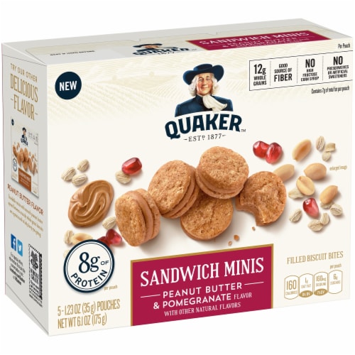 Quaker Sandwich Minis Peanut Butter & Pomegranate Flavor Filled Biscuit Bites Perspective: front