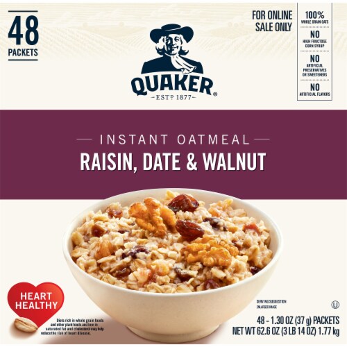 Quaker Raisin Date & Walnut Instant Oatmeal Packets, 48 ct / 1.30 oz ...