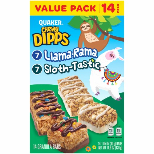 Quaker Chewy Dipps Llama-Rama Sloth-Tastic Granola Bars Perspective: front