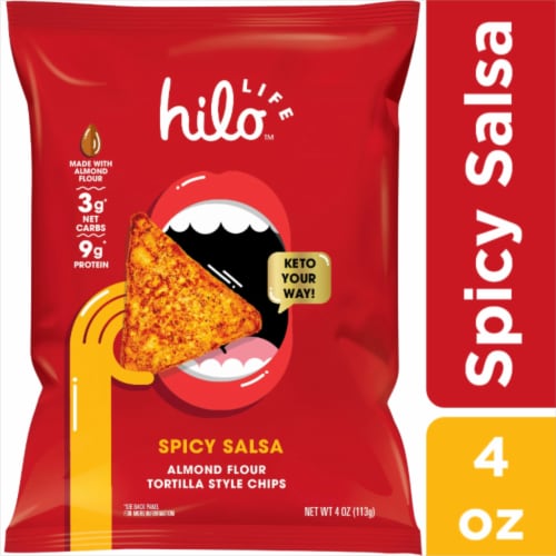 Hilo Life™ Spicy Salsa Almond Flour Tortilla Style Chips Perspective: front
