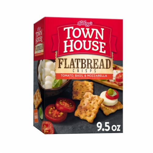 Town House® Flatbread Crisps Tomato Basil and Mozzarella Oven Baked Snack Crackers Perspective: front