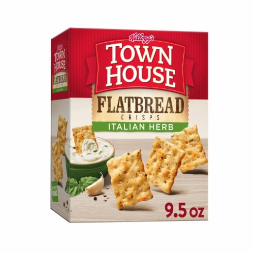 Kellogg's Town House Flatbread Crisps Italian Herb Oven Baked Crackers Perspective: front