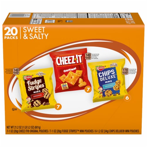Keebler Mini Chips Deluxe Cheez-It Mini Fudge Stripe Variety Pack Perspective: front