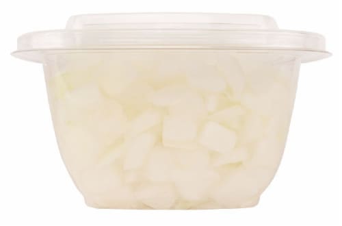 Fresh Cut Diced Yellow Onions Perspective: front