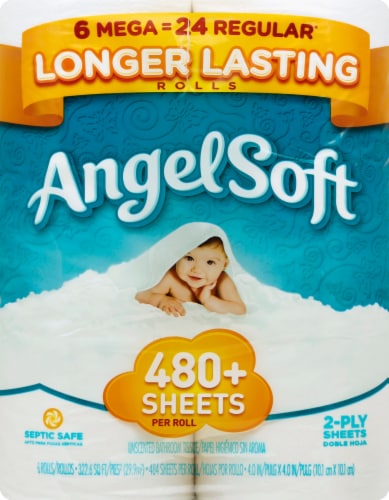 Angel Soft Toilet Paper, 6 Mega Rolls = 24 Regular Rolls, 2-Ply Bath Tissue