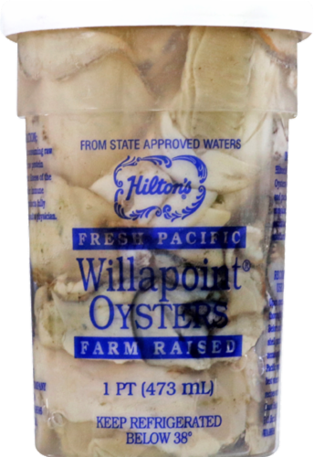 Hilton's Farm-Raised Fresh Pacific Willapoint Oysters Perspective: front