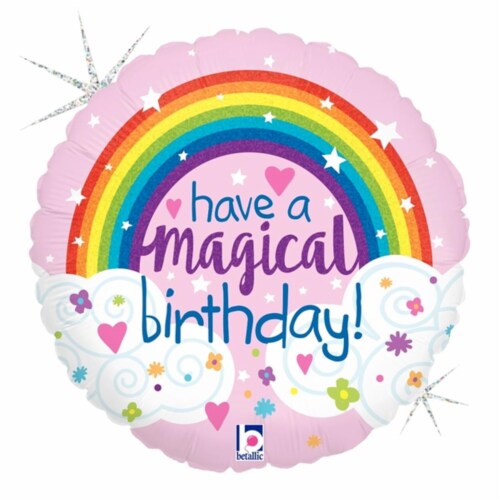 Betallic 91873 18 in. Magical Rainbow Birthday Holo Flat Foil Balloon Perspective: front