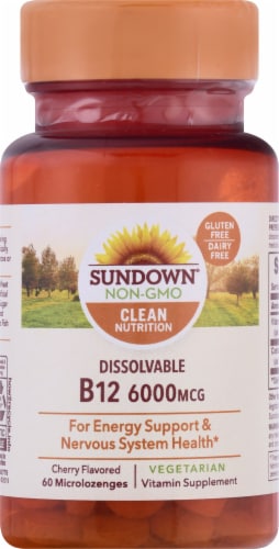 Sundown Naturals Dissolvable B12 6000 mcg Cherry Flavored Microlozenges Perspective: front