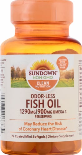 Sundown Naturals Odorless Fish Oil 1290 mg Omega-3 900 mg Mini Softgels Perspective: front
