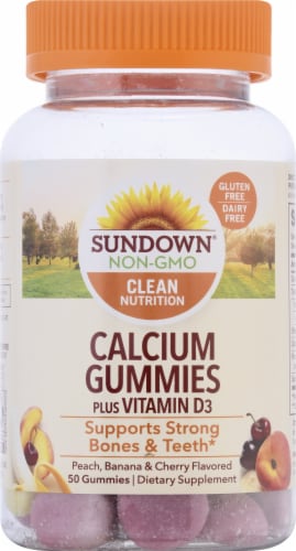 Sundown Naturals Calcium Plus Vitamin D3 Peach Banana & Cherry Flavored Gummies Perspective: front