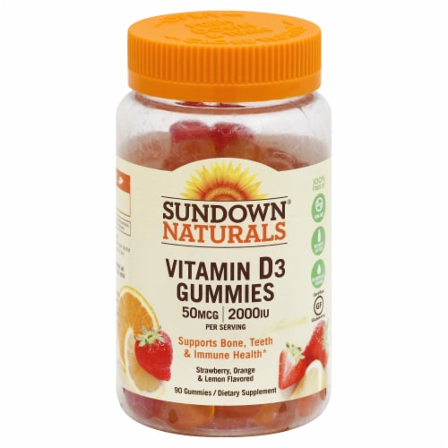 Sundown Naturals Strawberry Orange and Lemon Flavored Vitamin D3 Gummies 50mcg 90 Count Perspective: front