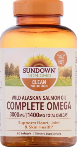 Sundown Naturals Complete Omega Wild Alaskan Salmon Oil Softgels 3000mg Perspective: front