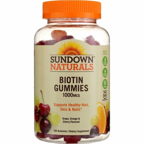 Sundown Naturals 1000mcg Biotin Grape Orange & Cherry Flavored Gummies Perspective: front