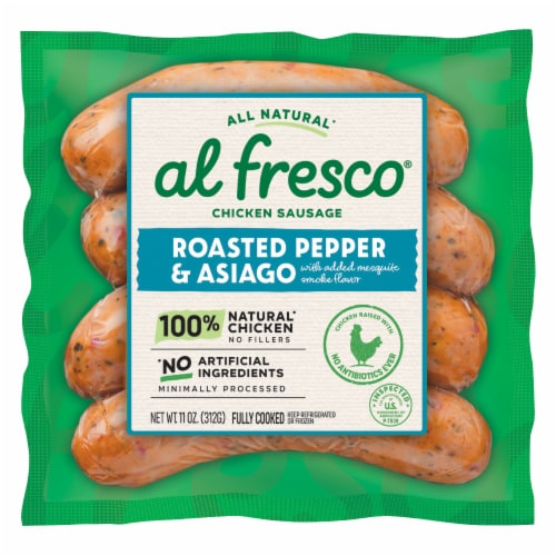 Al Fresco® Roasted Pepper & Asiago Chicken Sausages Perspective: front