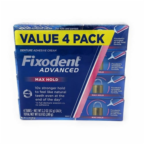 Fixodent Advanced Max Hold Denture Adhesive, 2.2 Ounce (Pack of 4) Perspective: front