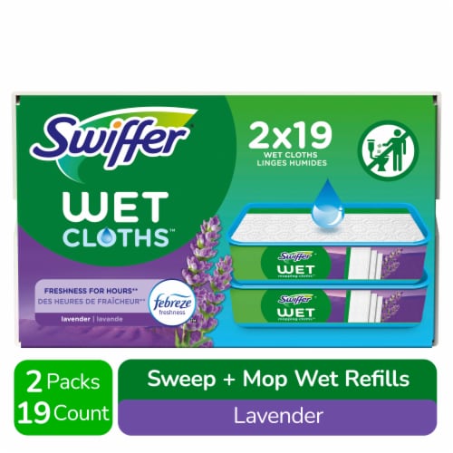 Swiffer Sweeper Wet Mopping Cloth Refills with Febreze Freshness, Lavender Scent Perspective: front