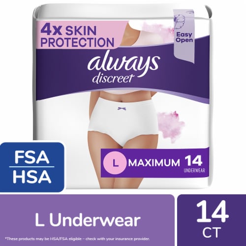 Always Discreet Sensitive Adult Incontinence Underwear for Women Maximum Large Fragrance-Free Perspective: front