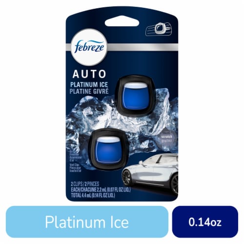 Febreze AUTO Air Freshener Vent Clip Platinum Ice Scent Car Vent Clip Perspective: front